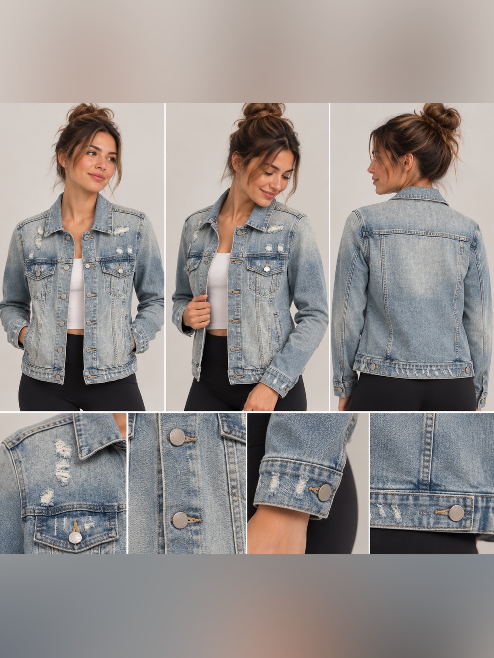 Just USA Light Wash Distressed Denim Jacket - Women